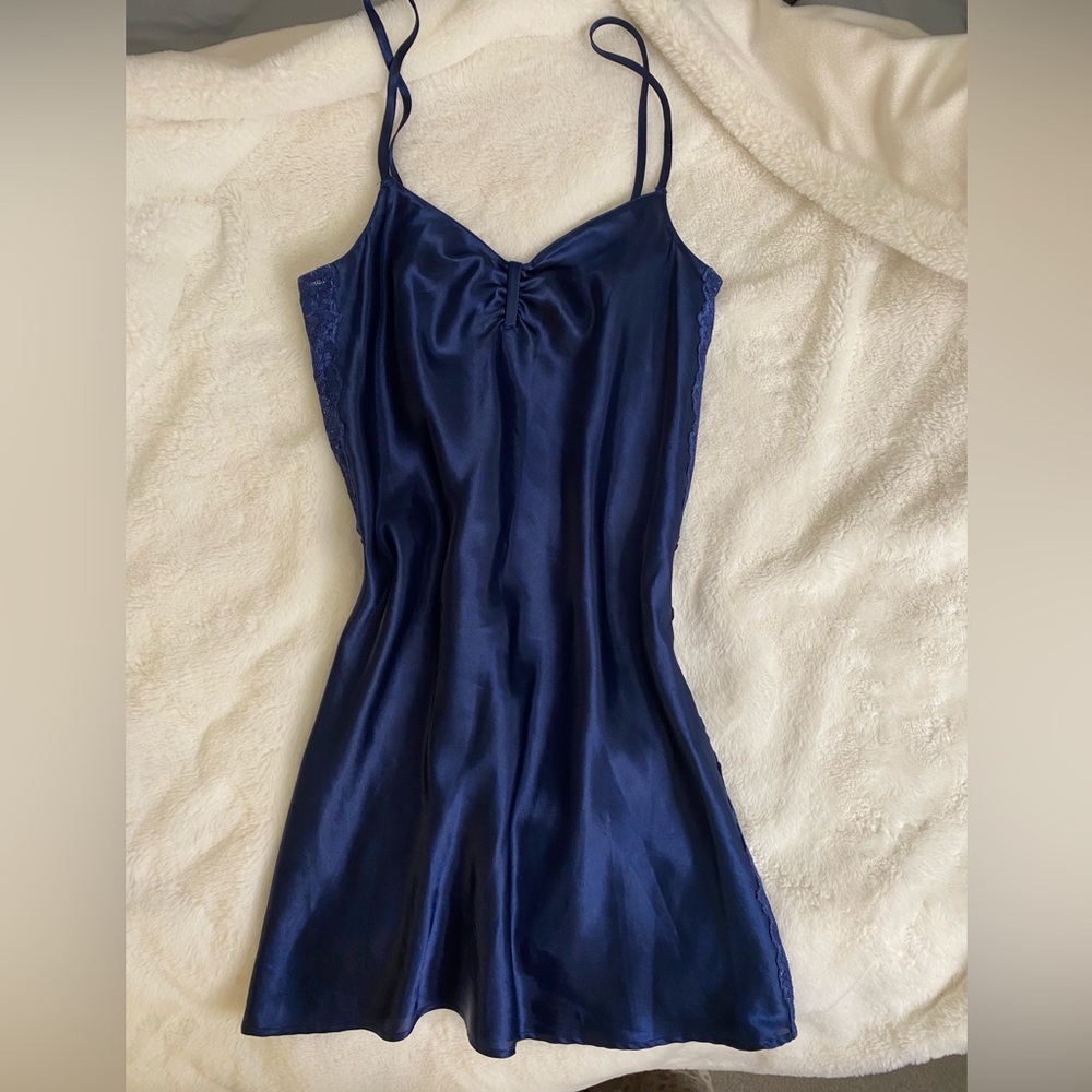 Morgan Taylor Deep Blue Satin and Lace Chemise